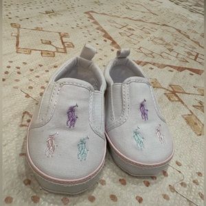 POLO RALPH LAUREN Baby Girl's Soft Sole (Infant/Toddler) White Canvas 3 Infant M